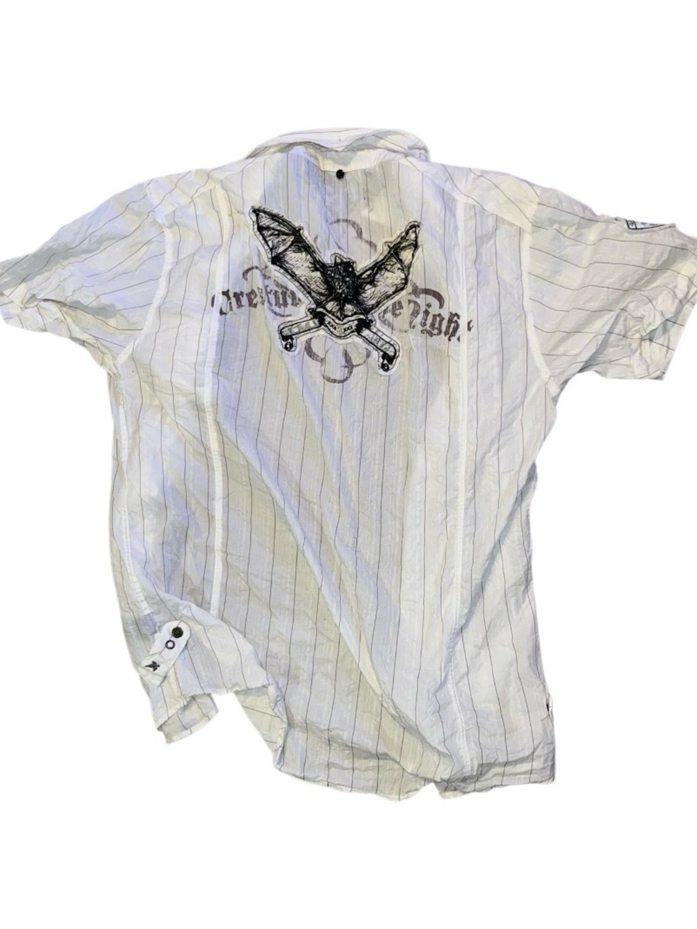 Creature of the night embroidered bat pinstripe button down indigo star VTG